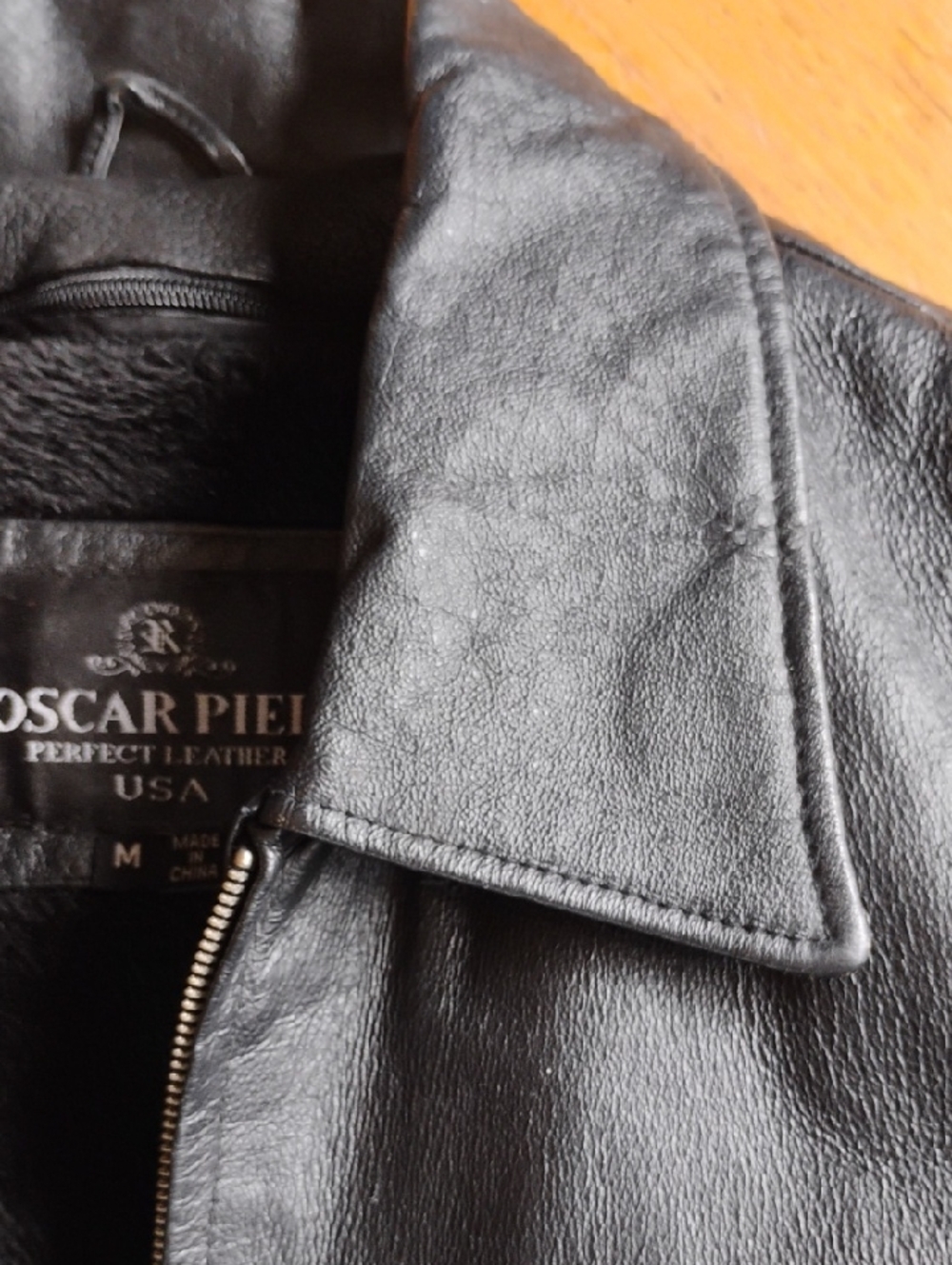 Oscar Piel LEATHER Bomber Vintage USA Black Leather Jacket Zip Blazer Sz M